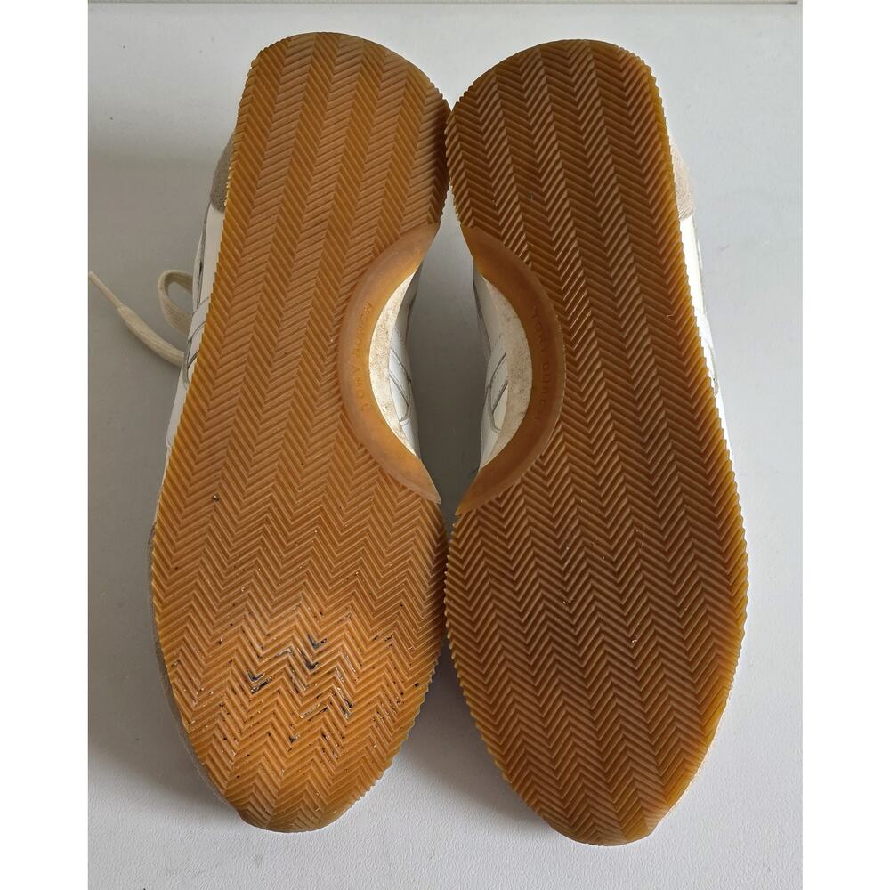 Tory Burch Hank Logo Leather Suede Lace Up Sneakers White Beige Size 10 - Picture 7 of 10